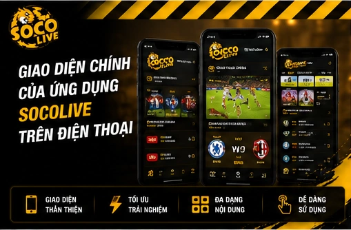 Giao diện chính của ứng dụng Socolive trên điện thoại