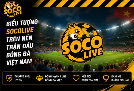 Biểu tượng Socolive trên nền trận đấu bóng đá Việt Nam