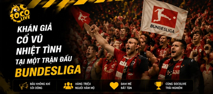Khán giả cổ vũ nhiệt tình tại một trận đấu Bundesliga